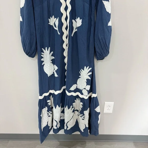 Farm Rio Dress Embroidered Flounce Maxi in Blue - Picture 8 of 8